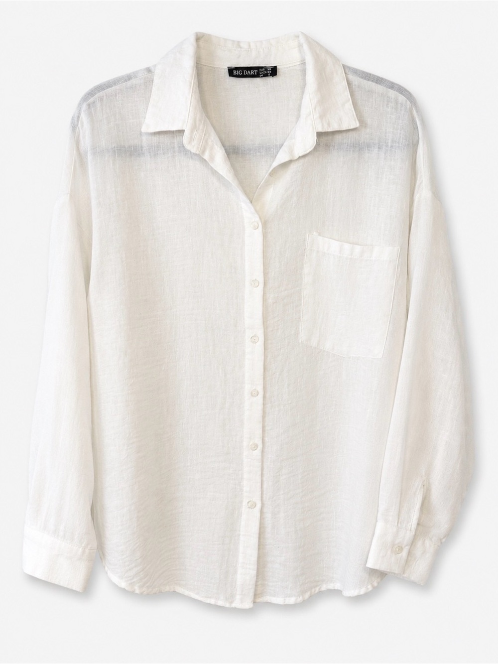 BIG DART White Linen-Blend woman’s  Button-Up Shirt blouse lightweight Small/8